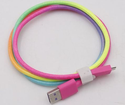 Data Transfer 1.5m 2m Usb 2.0 To Usb C Cable Quick Charge Rainbow Color