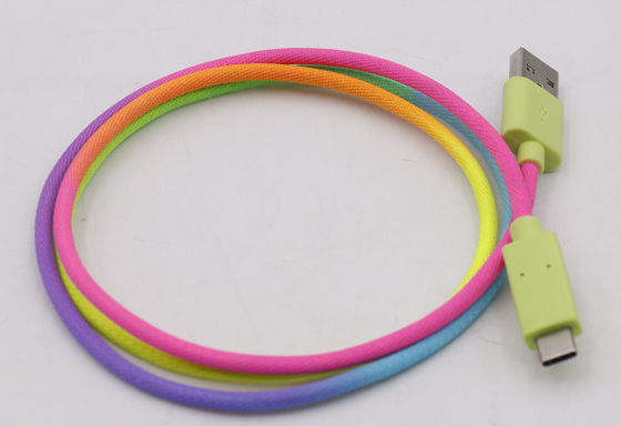 Data Transfer 1.5m 2m Usb 2.0 To Usb C Cable Quick Charge Rainbow Color