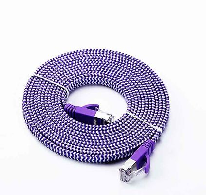 EJE Brand Flat CAT.6A FTP Blue White Stripe Patch Cable Special Design for 10 Gigabit Network
