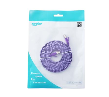 EJE Brand Flat CAT.6A FTP Blue White Stripe Patch Cable Special Design for 10 Gigabit Network